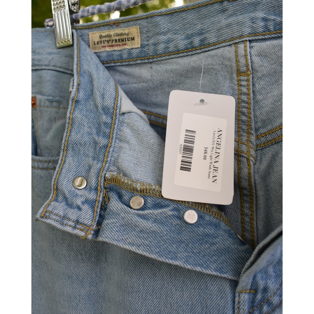 Levis 501 90s High Rise Straight Leg Jeans Light Wash Blue Denim Button Fly 28 - Picture 9 of 9